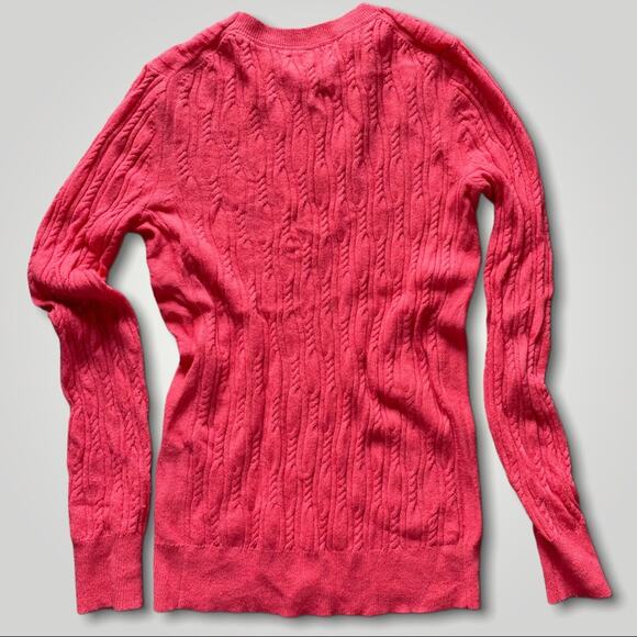 BANANA REPUBLIC PREPPY CABLE KNIT CREW WOOL BLEND SWEATER ORANGE RED SMALL - Picture 2 of 6